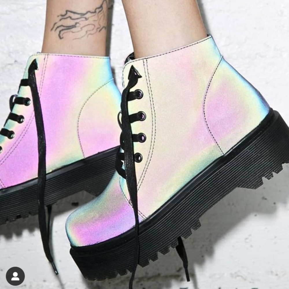 Dolls kill Reflective Rainbow color boots